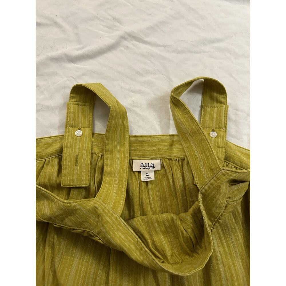 A.N.A. Yellow Green Pleated Tank Top XL – Strappy Lightweight Summer Blouse - Picture 3 of 6